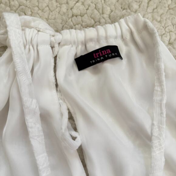 Trina Turk Milian Maxi Dress White Lace High Neck Tie Back Lined Resort Wear - Picture 6 of 8